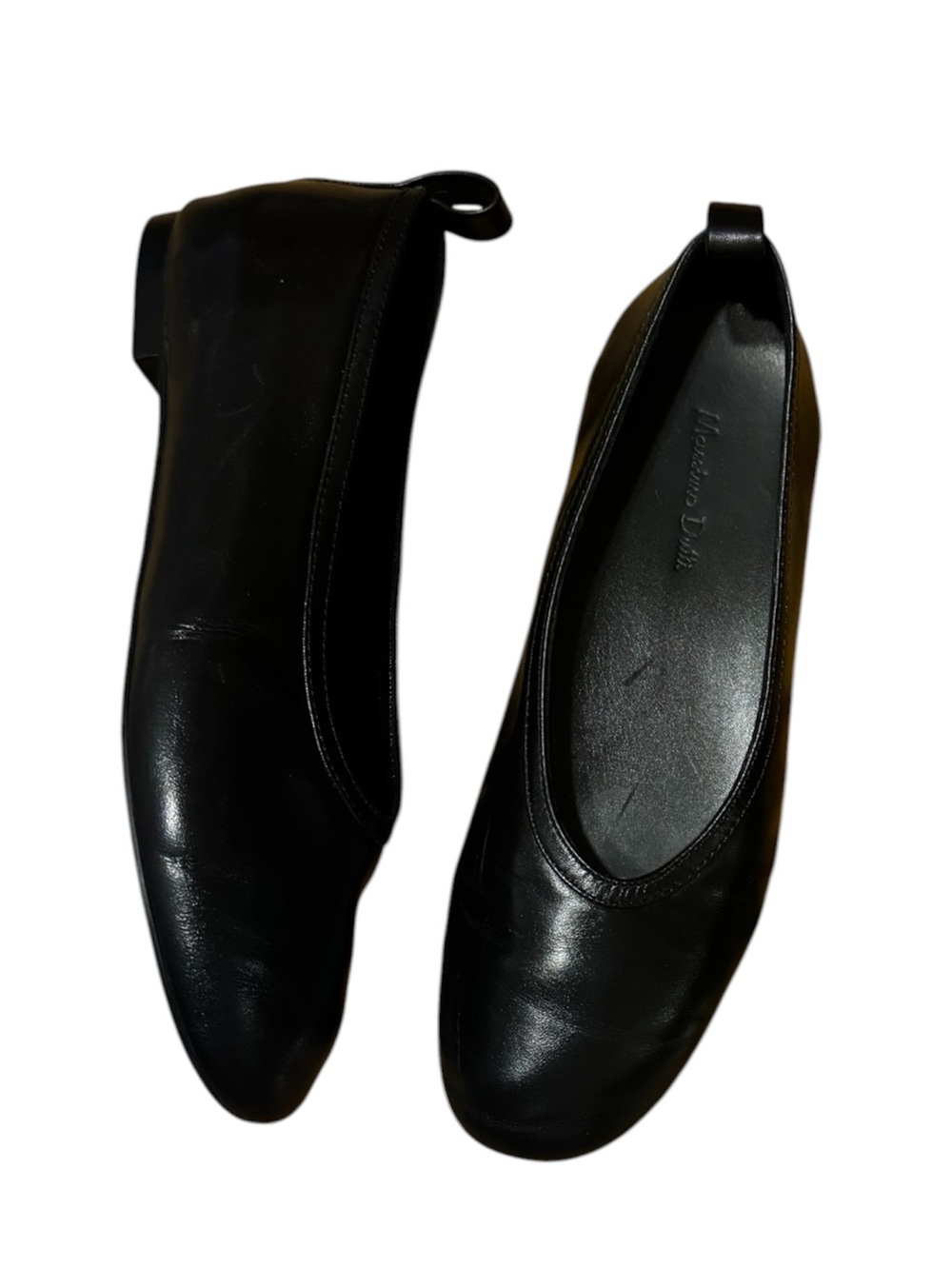 Massimo Dutti Black size 38 fine Leather Rounded-Toe Ballet Flats used once